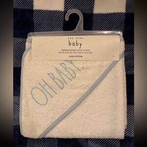 Rae Dunn Baby Embroidered Hood Towel - Cream and Blue